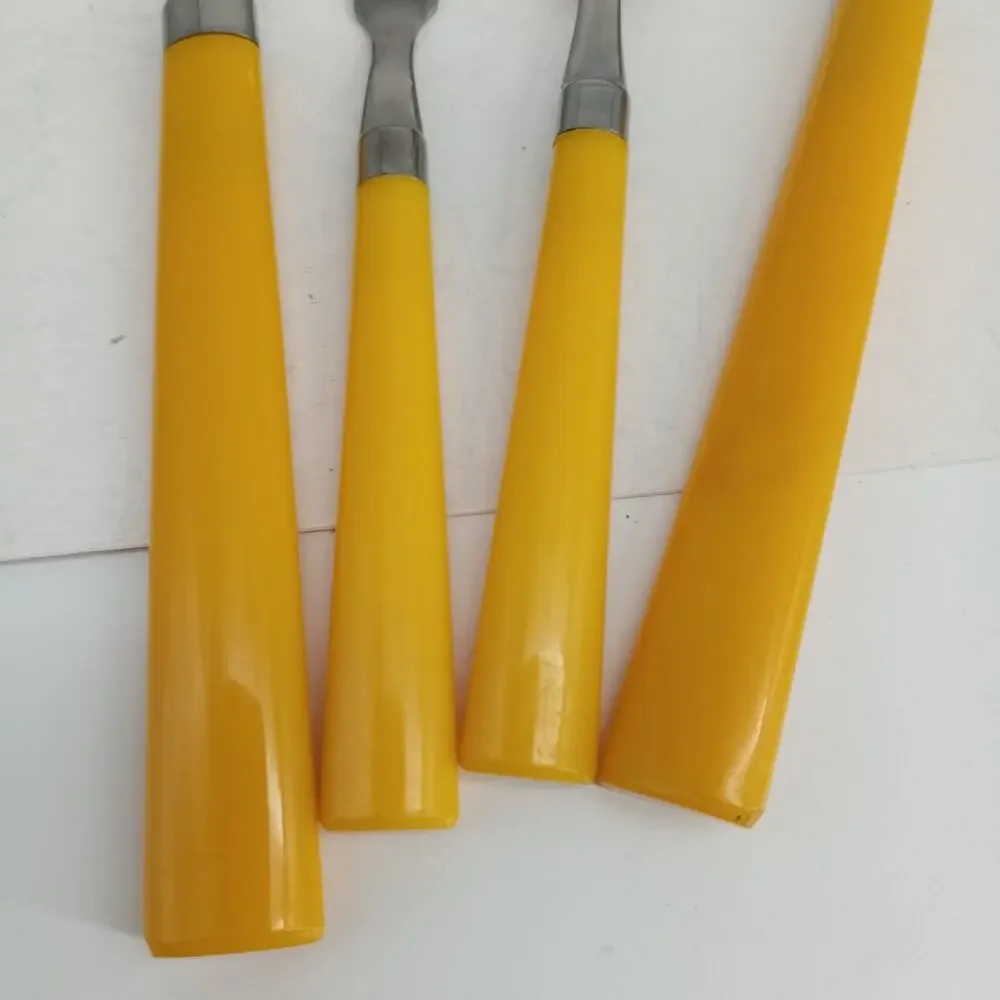 4X Serving Stainless Taiwan Retro MCM Melamine 1960s Yellow Handle Flatware